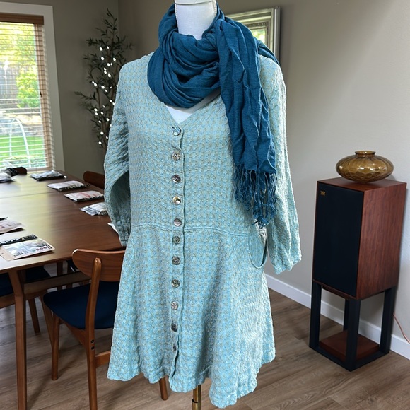 Seeds Natural Fiber Clothing 3/4 Sleeve Button Down Tunic Top - Picture 1 of 10